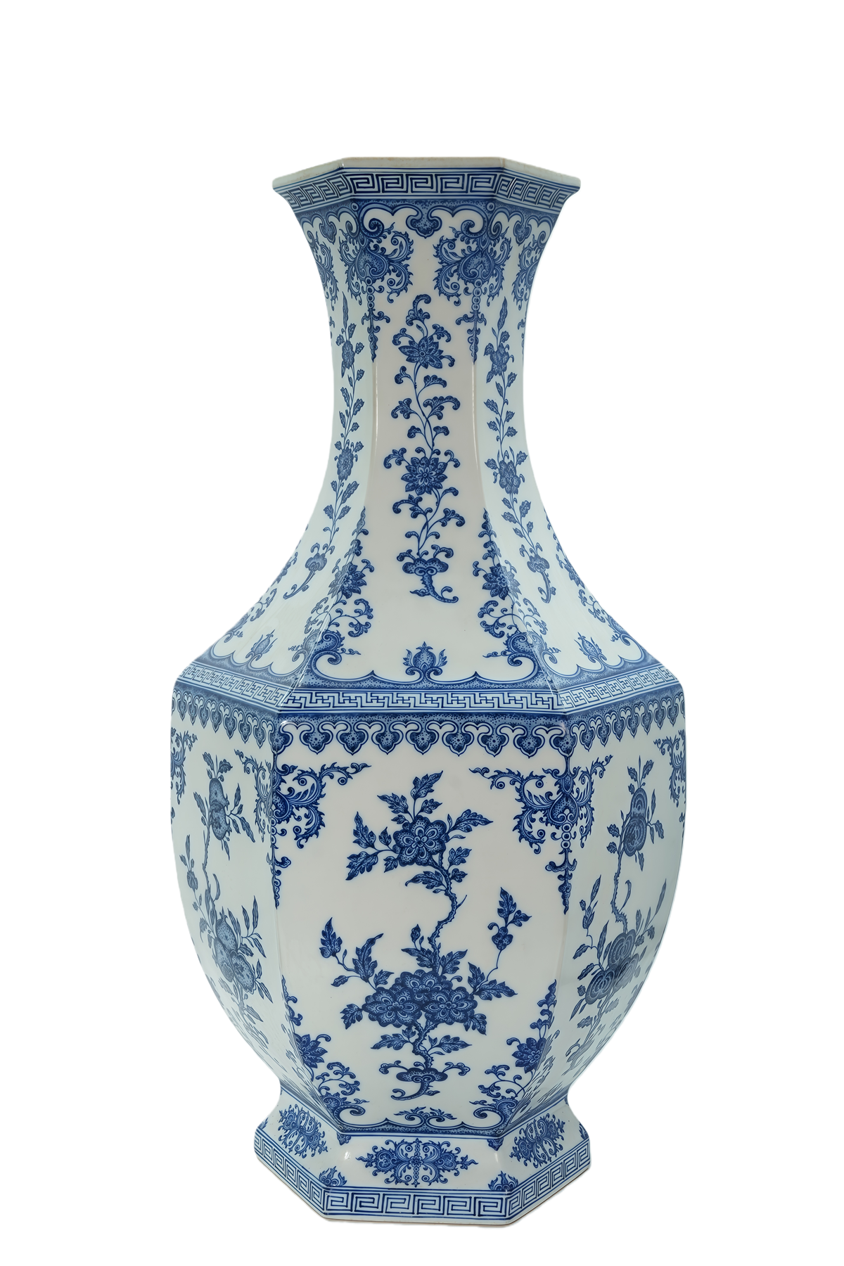 青花花卉纹六方瓶