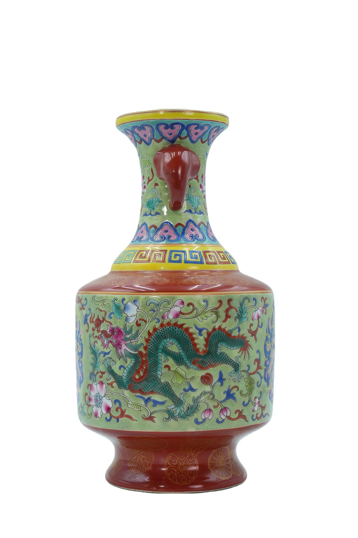 珐琅彩开窗诗纹长颈瓶