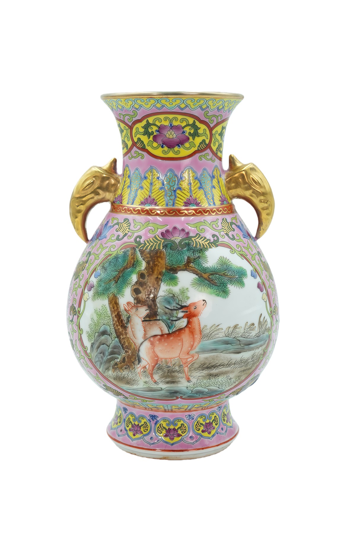 珐琅彩描金开窗象耳尊