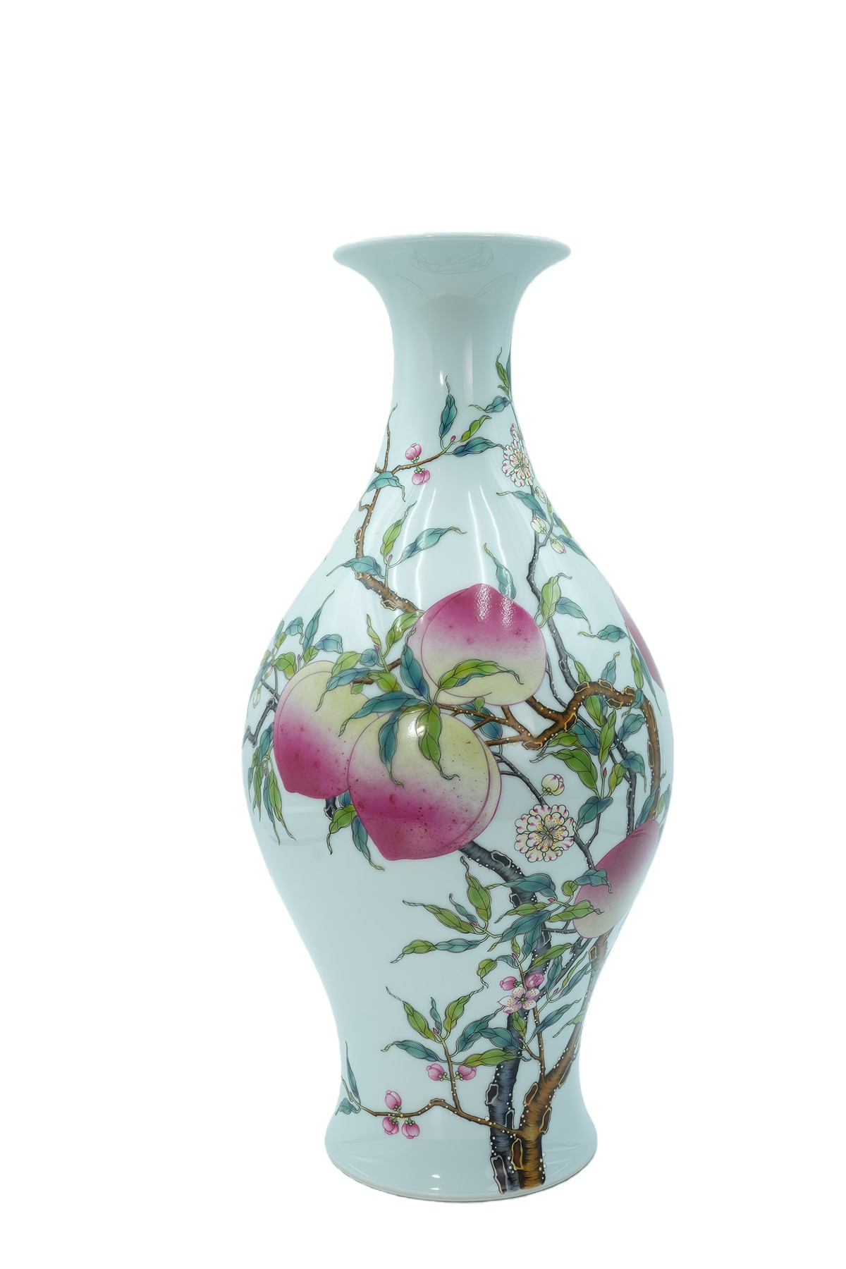 粉彩寿桃纹橄榄瓶